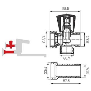 Rozbočovací přívodní ventil pro nástěnné baterie 3/4”