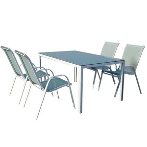 Sada Bergen skleněný stůl +4 židle mořská