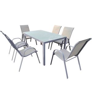 Sada Bergen skleněný stůl + 6 židlí šedá
